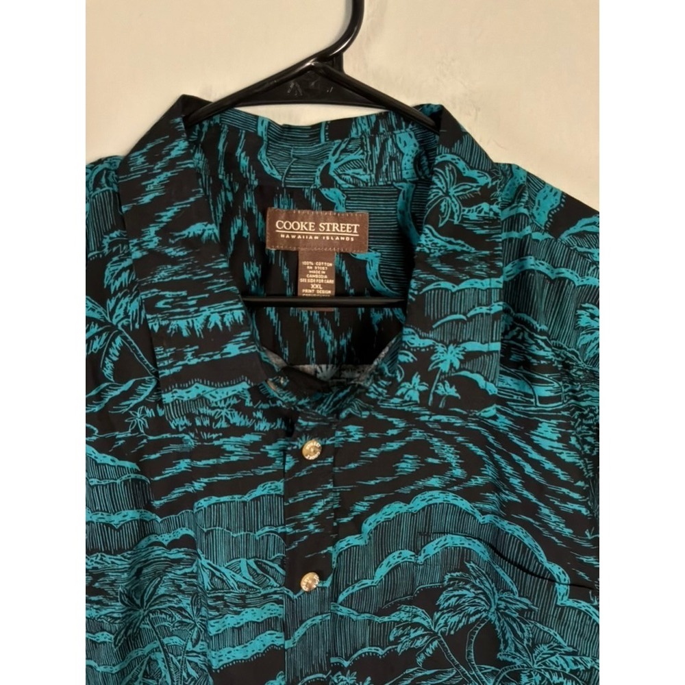Cooke Street Hawaiian Shirt Mens XXL Black Teal Island Print Aloha - Picture 2 of 6